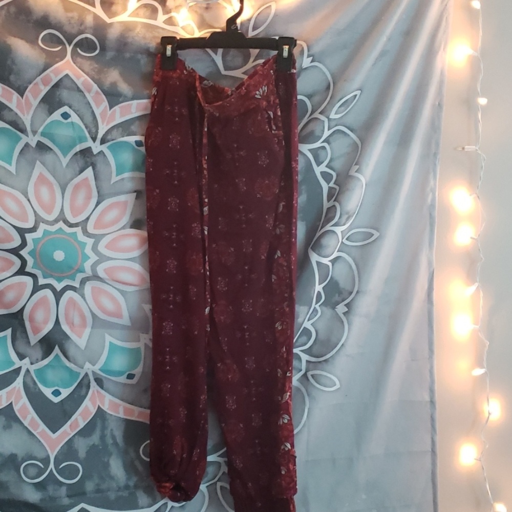 Red aztec drawstring pants